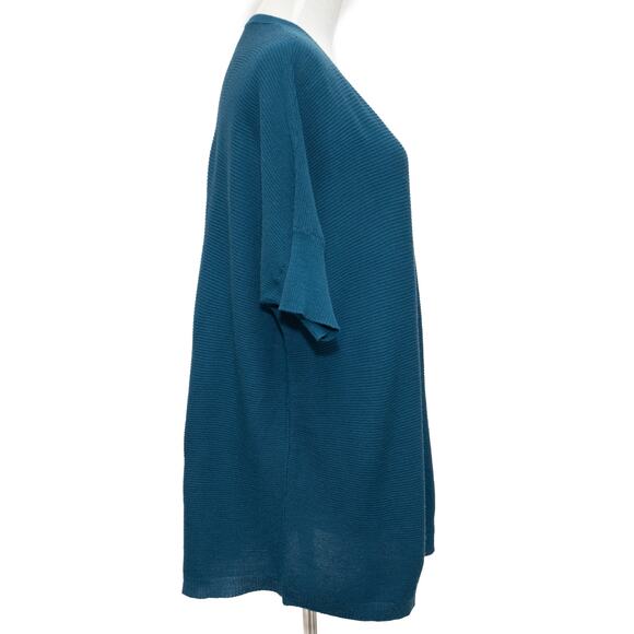 Eileen Fisher Blue V-Neck Wool Blend Lightweight Short Sleeve Sweater Size Large - Picture 4 of 8